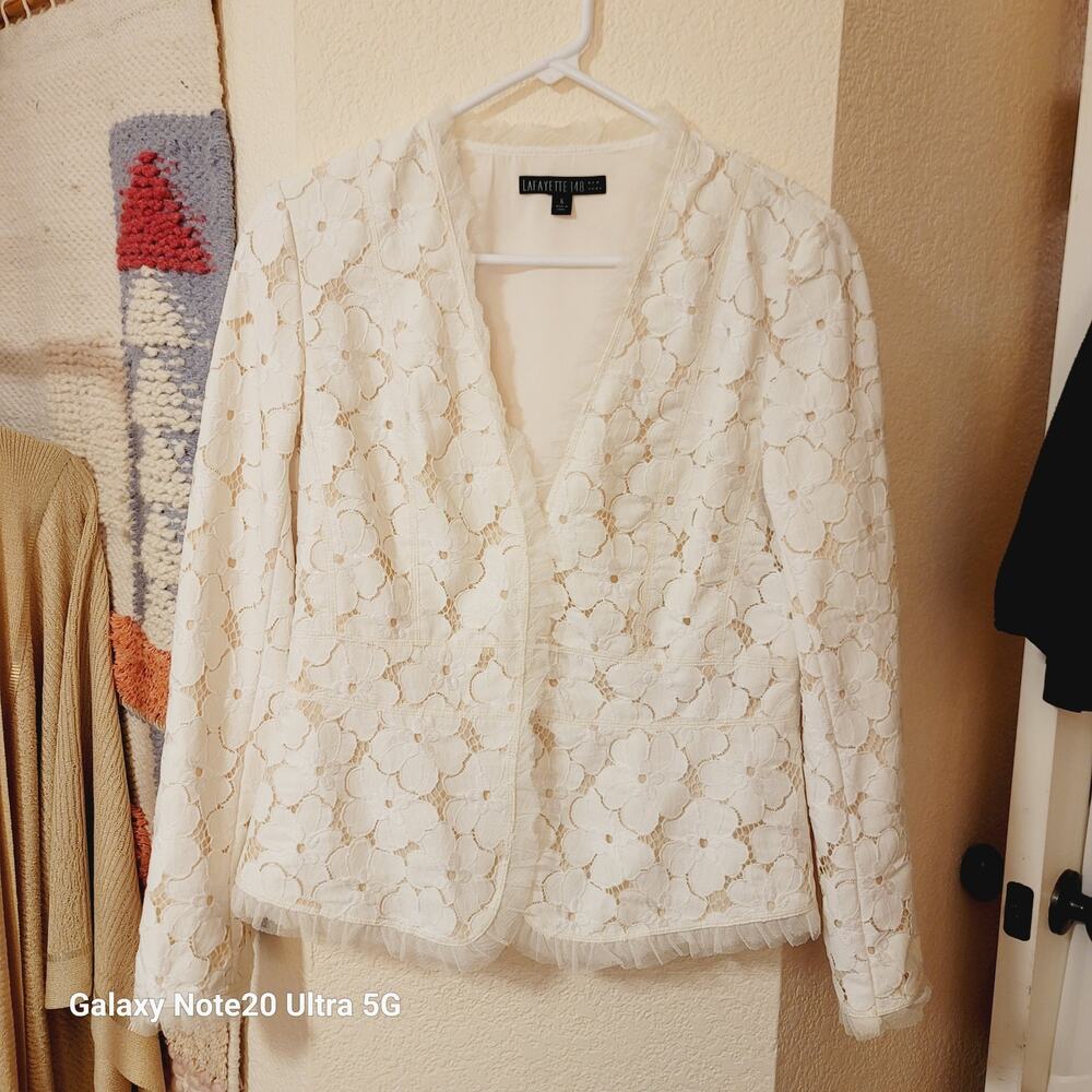 Lafayette 148 New York Keri Floral Blazer Jacket in Ivory, sz 6